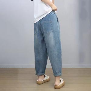 Drawstring Waist Light Wash Mom Jeans