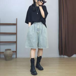 Straight Leg High Rise Denim Bermuda Shorts