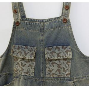 Printed Patchwork Fringed Stone Wash Overalls