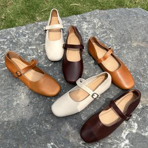 Buckle Straps Leather Flat Mary Jane Shoes