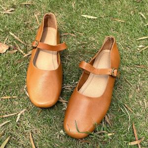 Buckle Straps Leather Flat Mary Jane Shoes