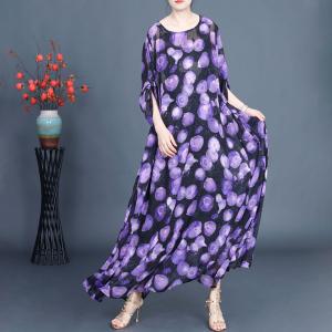 Purple Polka Dot Flouncing Silk Dress