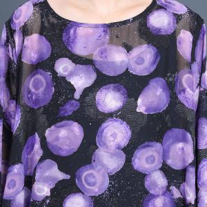 Purple Polka Dot Flouncing Silk Dress