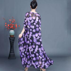 Purple Polka Dot Flouncing Silk Dress