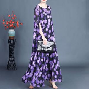 Purple Polka Dot Flouncing Silk Dress