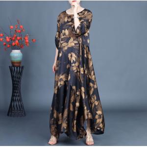 High Waist Flowers Elegant Senior Women Dress