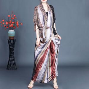 Colorful Striped Front Cross Tied Wrap Dress