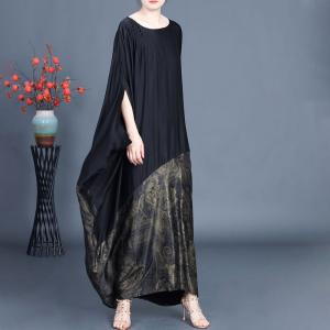 Glittering Rose Printed Black Large Caftan Dress