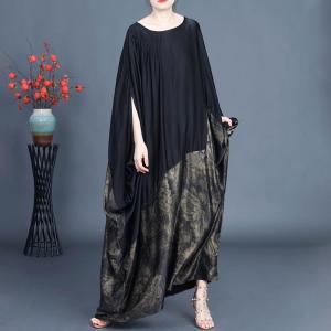 Glittering Rose Printed Black Large Caftan Dress