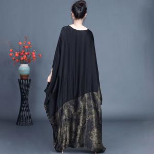 Glittering Rose Printed Black Large Caftan Dress