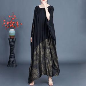 Glittering Rose Printed Black Large Caftan Dress
