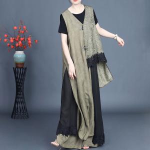 Jacquard Crochet Lace Asymmetrical Waistcoat with Palazzo Pants