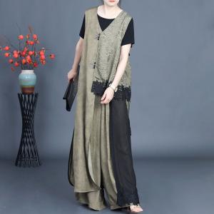 Jacquard Crochet Lace Asymmetrical Waistcoat with Palazzo Pants