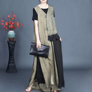 Jacquard Crochet Lace Asymmetrical Waistcoat with Palazzo Pants