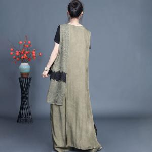 Jacquard Crochet Lace Asymmetrical Waistcoat with Palazzo Pants