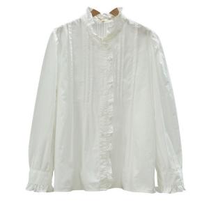 Ruffled Collar Classic Long Sleeves White Peasant Blouse