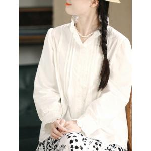 Ruffled Collar Classic Long Sleeves White Peasant Blouse