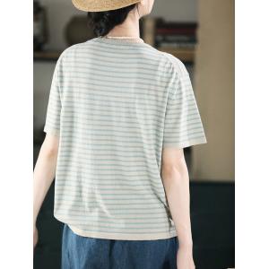 Blue Striped Crew Neck Summer T-shirt