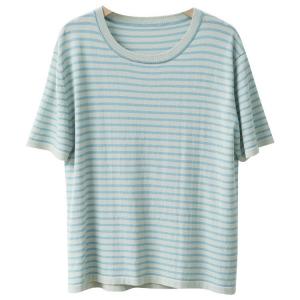 Blue Striped Crew Neck Summer T-shirt