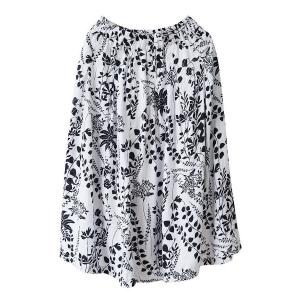 Black Flowers Prints Linen Midi Skirt