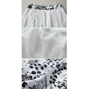 Black Flowers Prints Linen Midi Skirt