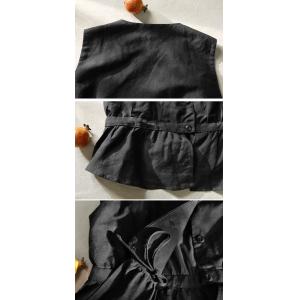 V-Neck Black Cotton Linen Waist-Slimming Vest