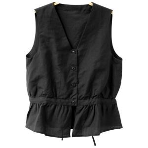 V-Neck Black Cotton Linen Waist-Slimming Vest