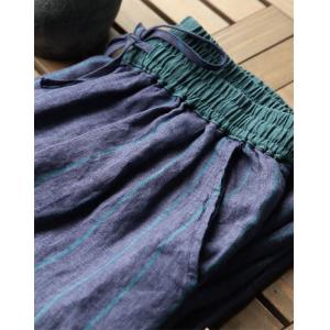 Vertical Striped Blue Yarn-Dyed Linen Cozy Pants