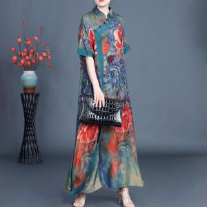 Chinese Collar Red Flowers Tassel Modern Cheongsam