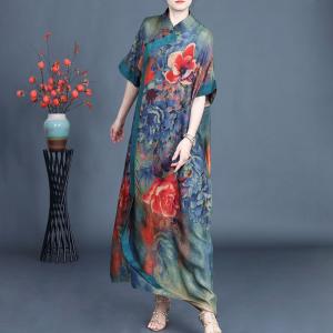 Chinese Collar Red Flowers Tassel Modern Cheongsam