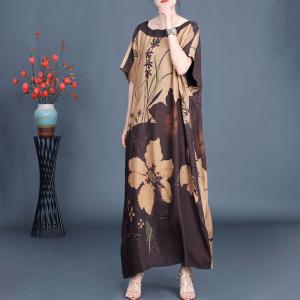 Bamboo and Flowers Patterns Silk Summer Dress