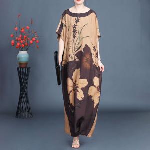 Bamboo and Flowers Patterns Silk Summer Dress