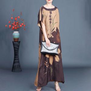 Bamboo and Flowers Patterns Silk Summer Dress