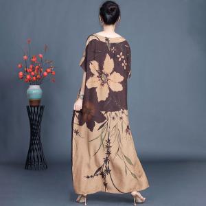 Bamboo and Flowers Patterns Silk Summer Dress