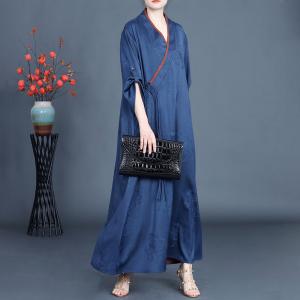 Silk Jacquard Blue Tassel Loose Qipao Dress