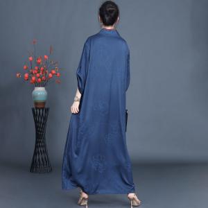 Silk Jacquard Blue Tassel Loose Qipao Dress