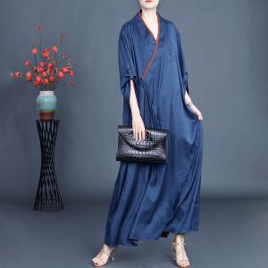 Silk Jacquard Blue Tassel Loose Qipao Dress