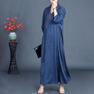 Silk Jacquard Blue Tassel Loose Qipao Dress