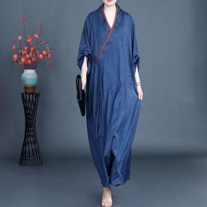 Silk Jacquard Blue Tassel Loose Qipao Dress