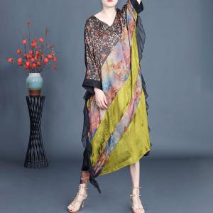 Floral Yellow Silk Flouncing Summer Brunch Dress