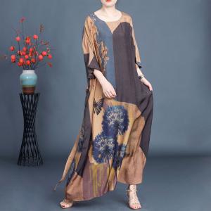 Butterfly and Flowers Coffee Belted Maxi Dress