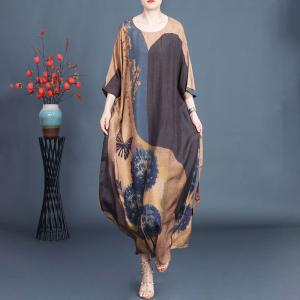 Butterfly and Flowers Coffee Belted Maxi Dress