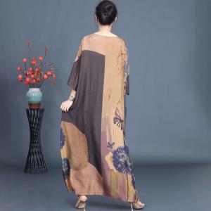 Butterfly and Flowers Coffee Belted Maxi Dress