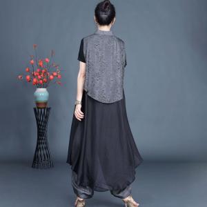 Jacquard Flounced Long Waistcoat with Silk Harem Pants