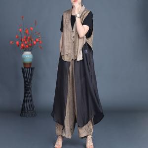 Jacquard Flounced Long Waistcoat with Silk Harem Pants