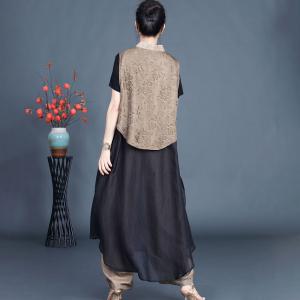 Jacquard Flounced Long Waistcoat with Silk Harem Pants