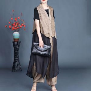 Jacquard Flounced Long Waistcoat with Silk Harem Pants