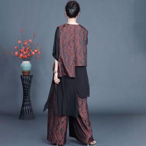 Asymmetrical Silk Cardigan Top with Song Brocade Palazzo Pants