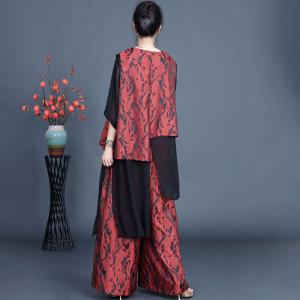 Asymmetrical Silk Cardigan Top with Song Brocade Palazzo Pants