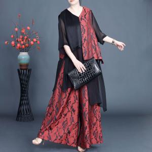 Asymmetrical Silk Cardigan Top with Song Brocade Palazzo Pants